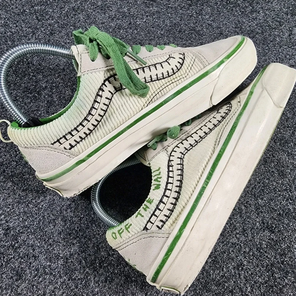 Vans Cocona Hiraki Old Skool Skate Shoes Women 7.5 Cream Green Corduroy  Suede